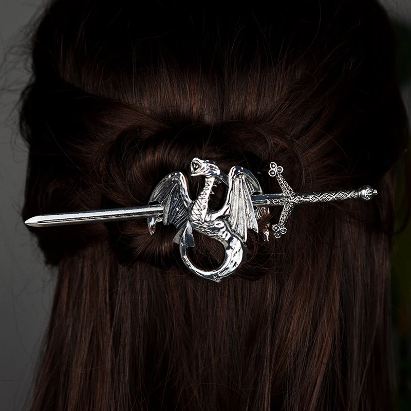 Witch Pagan Dragon Crescent Moon Hair Barrette Hairstick Hair Jewelry