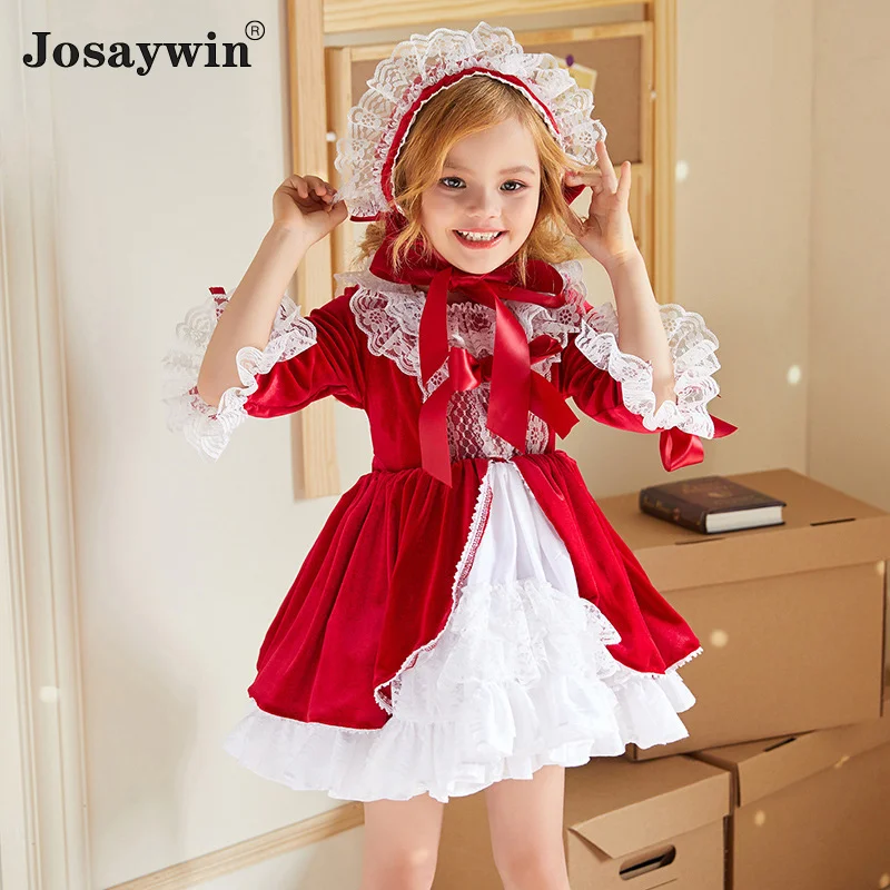 Kids Dress for Girls Baby Party Lolita Style Dress for Kid Long Sleeve Patchwork Wedding Dress Girl Ball Gown Princess Vestidos