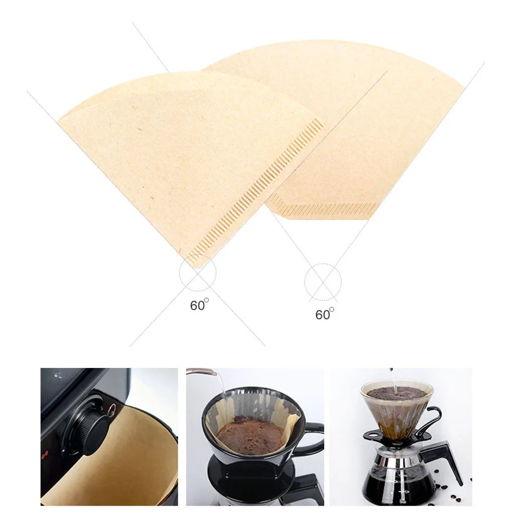 

100PCS Coffee Filter Papers Unbleached Wooden Drip Paper Cone Shape Coffee Tools