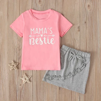 

Baby Girl Clothes Sets Summer Casual Thin Loose Cotton T Shirts Short Sleeve Letter Tops Ruffled Skirt Kids Children Outfits Set
