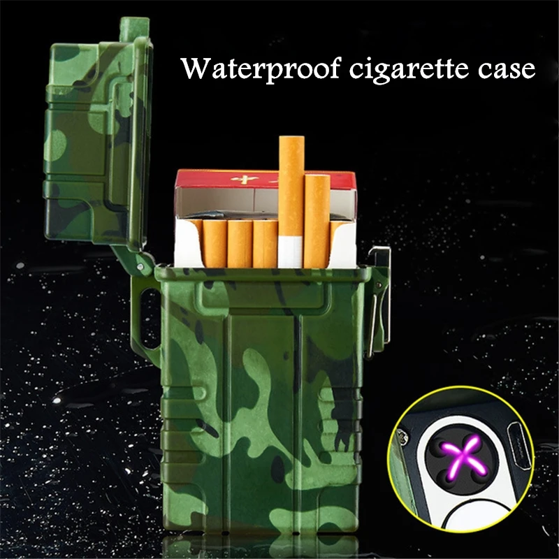

20Pack Waterproof Cigarette Case Box With USB Electronic Lighter Cigarette Holder Electric Plasma Arc Lighter Gadgets for Men