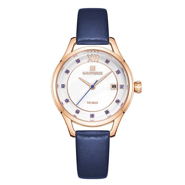 NAVIFORCE, женские часы, кожа, Лидирующий бренд, роскошные часы, кварцевые, водонепроницаемые, женские наручные часы, для девушек, модные часы, relogios feminino - Цвет: Blue