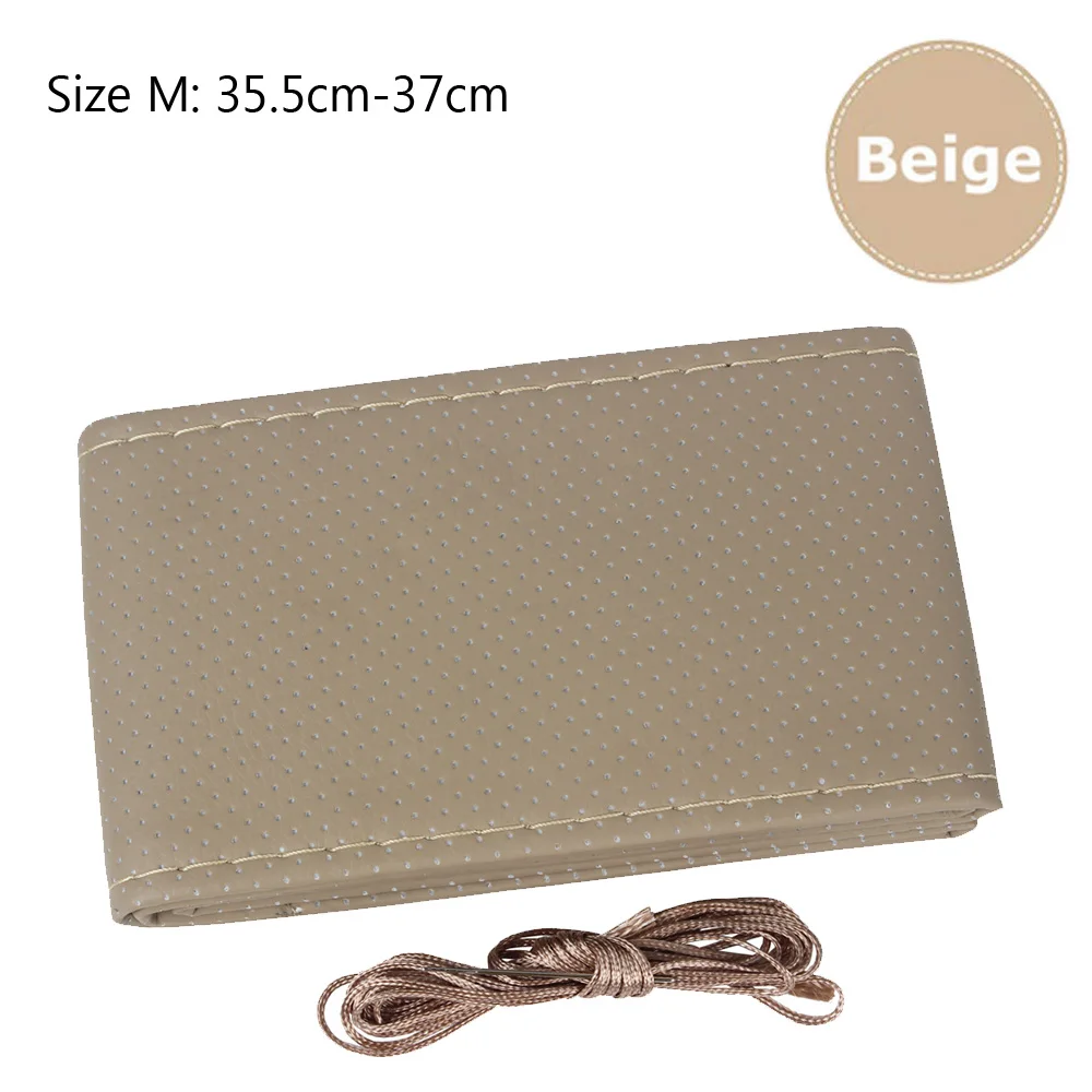 38cm Beige FORAUTO Кожаная оплетка на руль чехол рулевого колеса автомобиля с иглы и нитки искусственная кожа, Диаметр 38/40 см Авто-Стайлинг - Название цвета: 38cm Beige