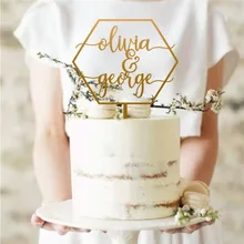 Зеркало Золото персонализированные Свадебный торт Топпер индивидуальные ваши одна пара имя на заказ шестигранный торт Топпер для свадьбы