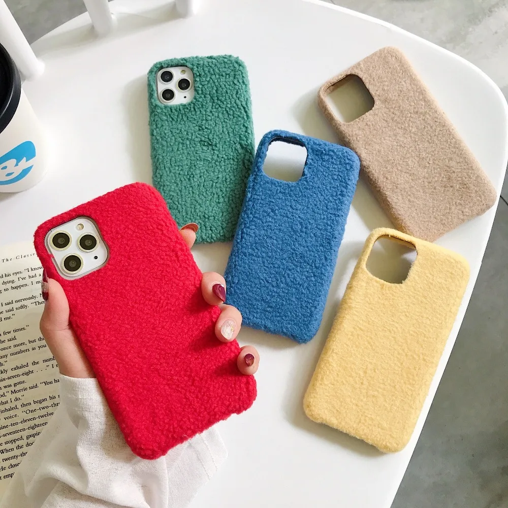 Плюшевый теплый пушистый чехол для iPhone 11 Pro Max чехол однотонный карамельный цвет мягкий силиконовый чехол для iPhone X XR XS MAX 7 8 6 6S Plus Capa