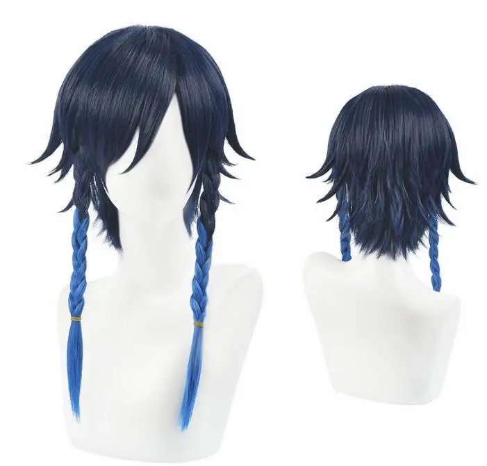 

55CM Genshin Impact Venti Wig Gradient Blue Short Braided Heat Resistant Hair Halloween Carnival Party Wig Cosplay Wig