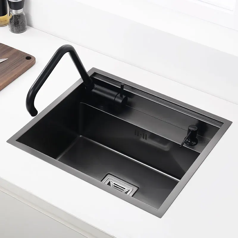 Hidden Kitchen sink bowl Bar Stainless Steel Balcony sink Concealed Bar With clean water tap Open kitchen black