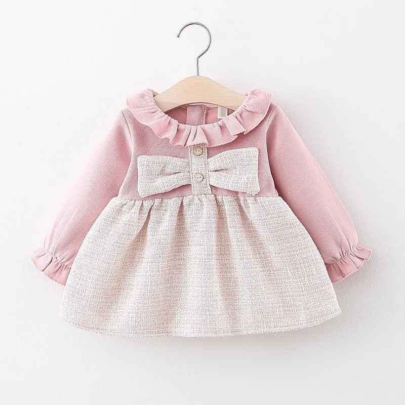 Тонкое платье принцессы с длинными рукавами для девочек; весна г.; одежда для малышей;