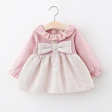 Тонкое платье принцессы с длинными рукавами для девочек; весна г.; одежда для малышей;