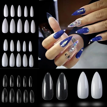 

500PCS/PACK Professional False Nails Long Stiletto Nails White Clear Full Cover Acrylic Fingernails UV Gel Fake Nail Art Tips