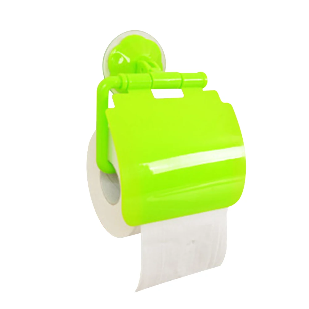 Green Tissue Holder Wall Mounted Bathroom Supplies No Drilling With Cover Portable Decorative Space Saving Strong Suction Roll Stand - Color: Green