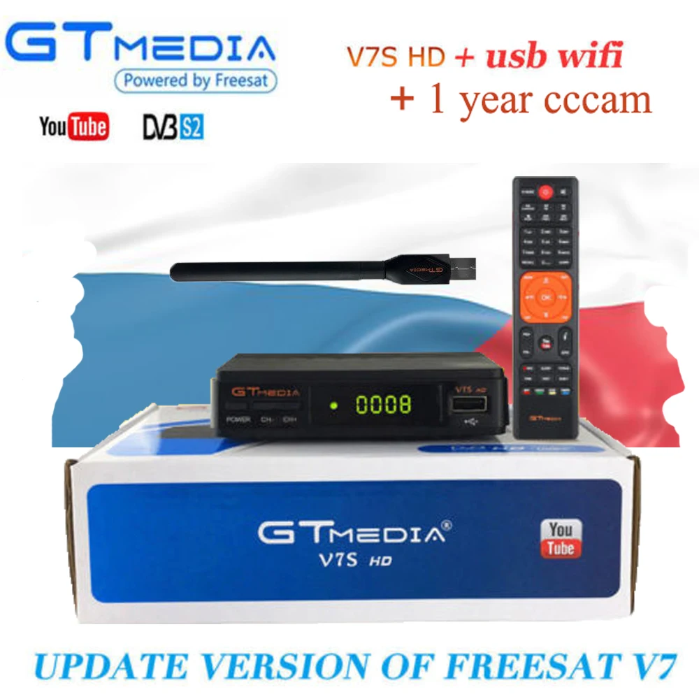 Спутниковый ресивер gtмедиа V7S HD рецептор полный 1080P DVB-S2 с 1 год clines сервер обеспечивает Wi-Fi антенна декодер телеприставки