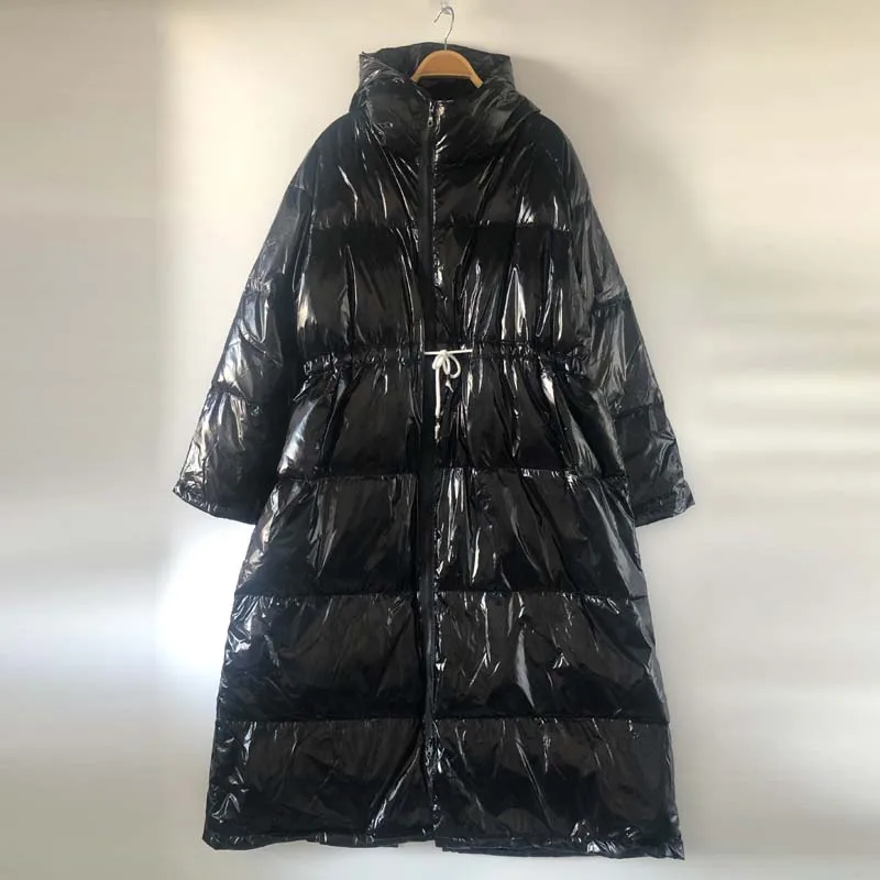 Autumn Winter Women Long Down jacket Large size Loose Hooded Female Outwear Thick warm 90% White duck down coat Chic INKEO 9O099