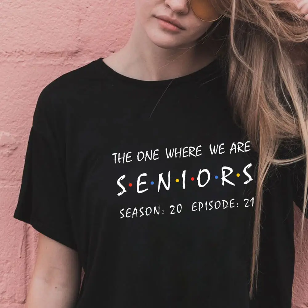 Senior 2021 Womens 100% Cotton Graduation Shirt 유니섹스 신년 재미 있은 컬러 프린트 o 넥 반팔 탑 졸업 선물 티