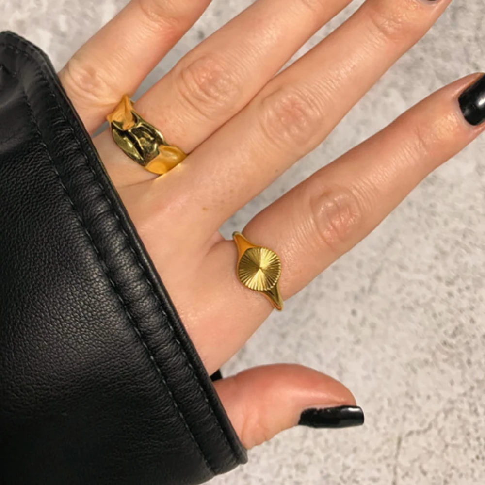 Carve Wave Rings For Women Minimalist Dainty Rays Texture Circle Ring Stainless Steel Signet Chunky Dome Ring finger rings womens ring jewelry rings ring jewelry signet ring