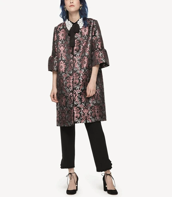 

Metallic Lurex Exotic Jacquard Jacket/Skirt Twinset Boutique Brocade Frill Hem Pearl Button Tailored Jacket Statement Mini Skirt