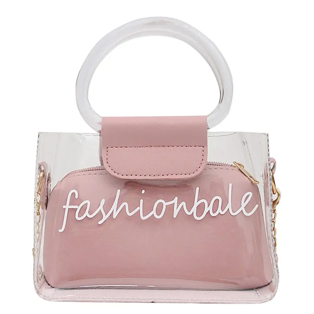 

Women Bag Summer Small Transparent Jelly Bag Wild Simple Shoulder Set 2pcs Personality Trend Simple Fashion Wild