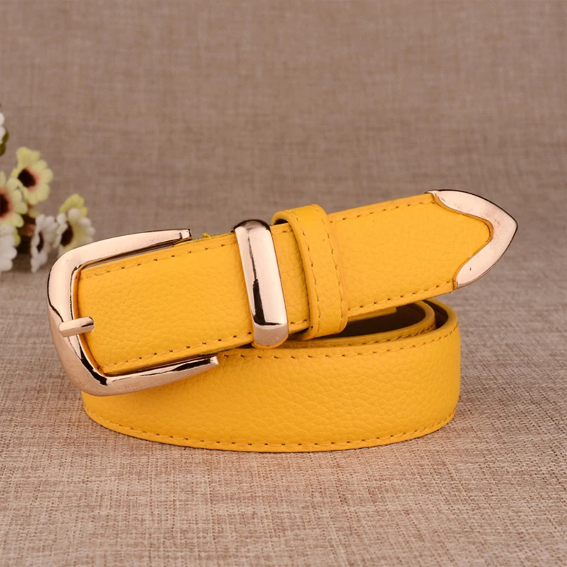 Women Leather Belt with Gold Buckle for Dress and Jeans