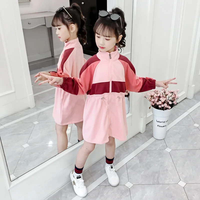 

2020 Spring And Autumn New Style Girls Double Purpose Mixed Colors Coat Waist Hugging Stand Collar Korean-style Casual Long Slee