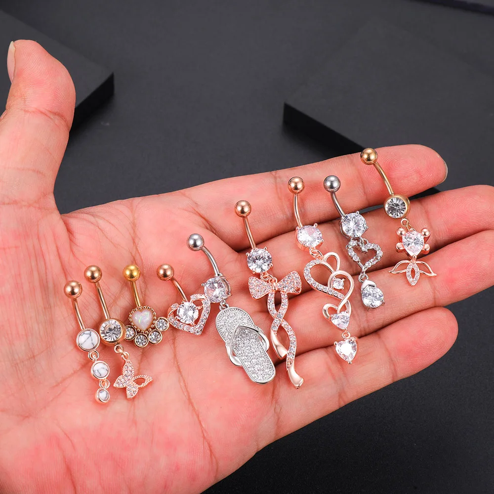 Anneau De Nombril Piercing Papillon En Or 14 Carats 14G – Longueur 10 Mm, Zircone Cubique – Pour Femme, Hypoallergénique