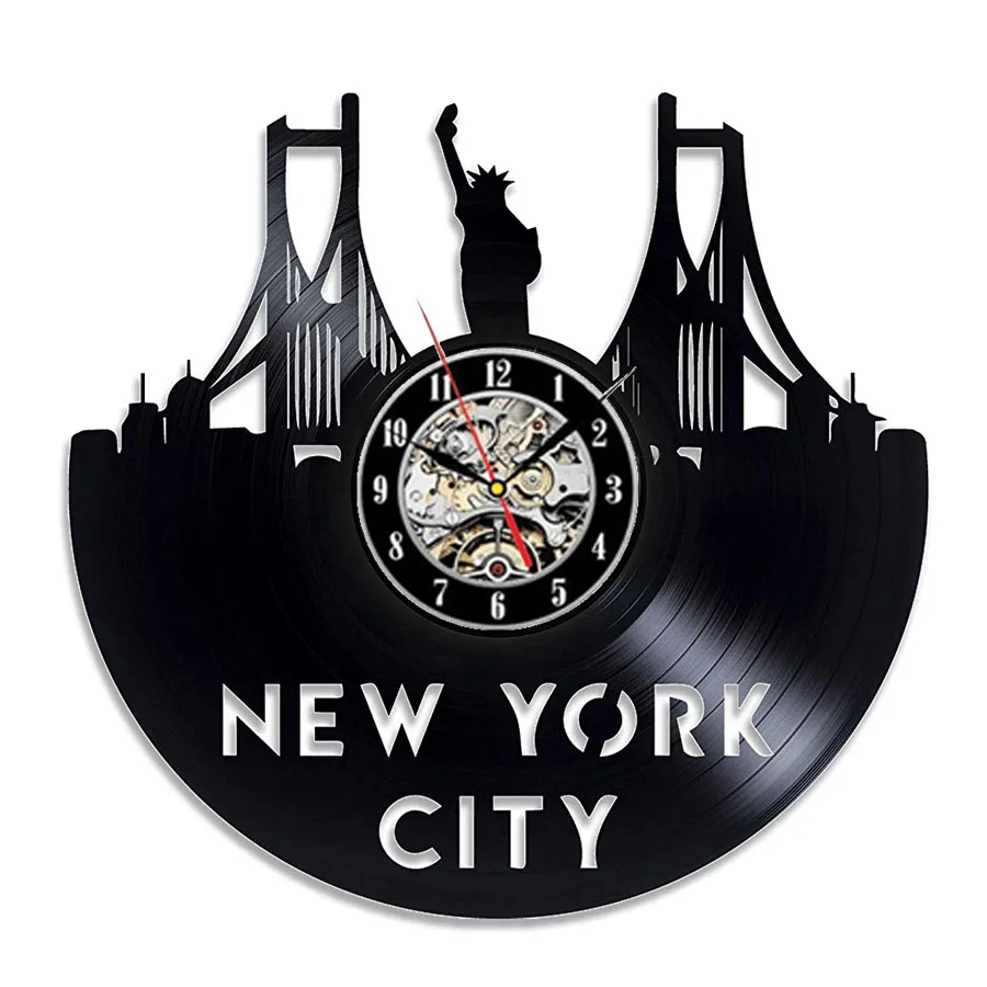 Винтажные виниловые настенные часы современный дизайн Нью-Йоркская Статуя Свободы 3D украшения настенные часы настенные домашние декоративные часы
