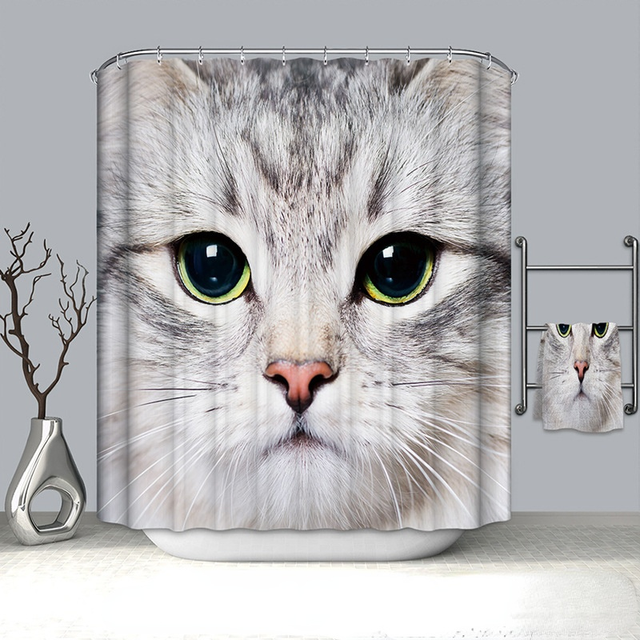 Cat Pattern Shower Curtain 100% Polyester Shower Curtain Waterproof and Mildew-proof Shower Partition Curtain with Hook