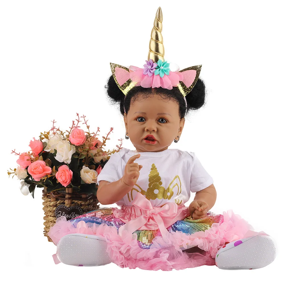 Saskia Bebe Reborn Baby Dolls Full Body Silicone Newborn Boneca Girl Realistic Black Toddler with Clothing Headwear Kids Gifts