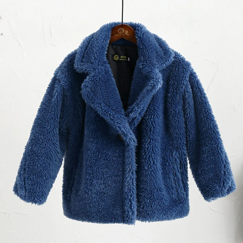 blue От 3 до 12 лет, Детское пальто с искусственным мехом Детский плюшевый медвежонок, плотная теплая куртка длинное пальто для девочек, зимняя детская одежда Повседневная Верхняя одежда - Цвет: blue