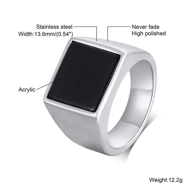Stainless Steel Ring Signet Ring Finger Ring Ring for Men Stainless Steel Square Signet Ring Black Enamel Men's Pinky Rings Gents Jewelry