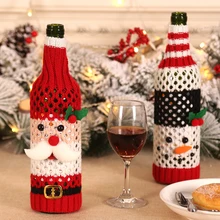 Рождественская шерстяная Прозрачная крышка для красного вина, крышка для бутылки вина шампанского, Рождественская сумка для конфет, украшения для отеля, вечерние, для дома