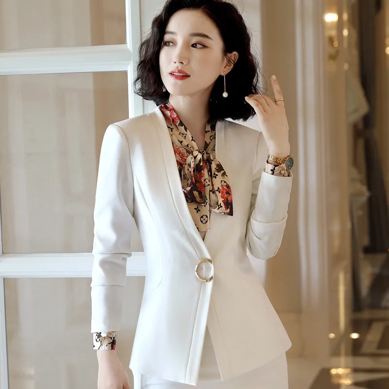 White blazer Naviu, новинка, модные женские блейзеры, формальные, длинный рукав, v-образный вырез, верхняя одежда для офиса, женские куртки и блейзеры, черные и белые - Цвет: White blazer