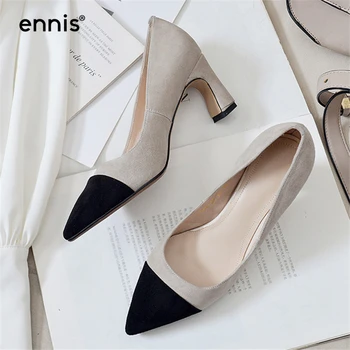 

ENNIS Brand Pumps Women High Heel Pumps Pointed Shoes Spring Genuine Suede Leather Pumps Classic Mixed Color Fashion Heels P0002