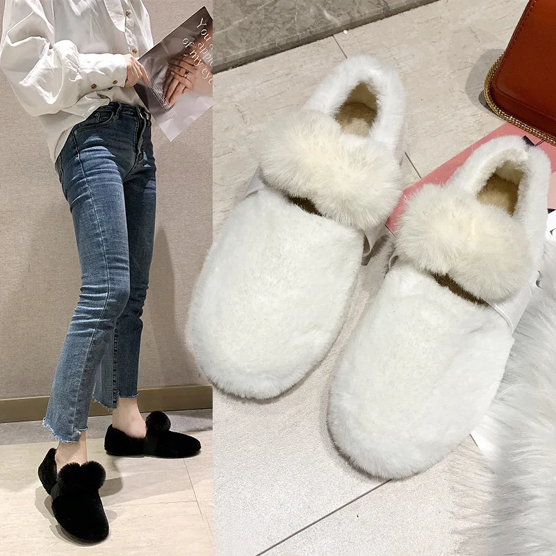 Женские милые плюшевые туфли на плоской подошве; Zapatos de mujer; туфли на плоской подошве; женские модные однотонные туфли с закрытым носком на меху