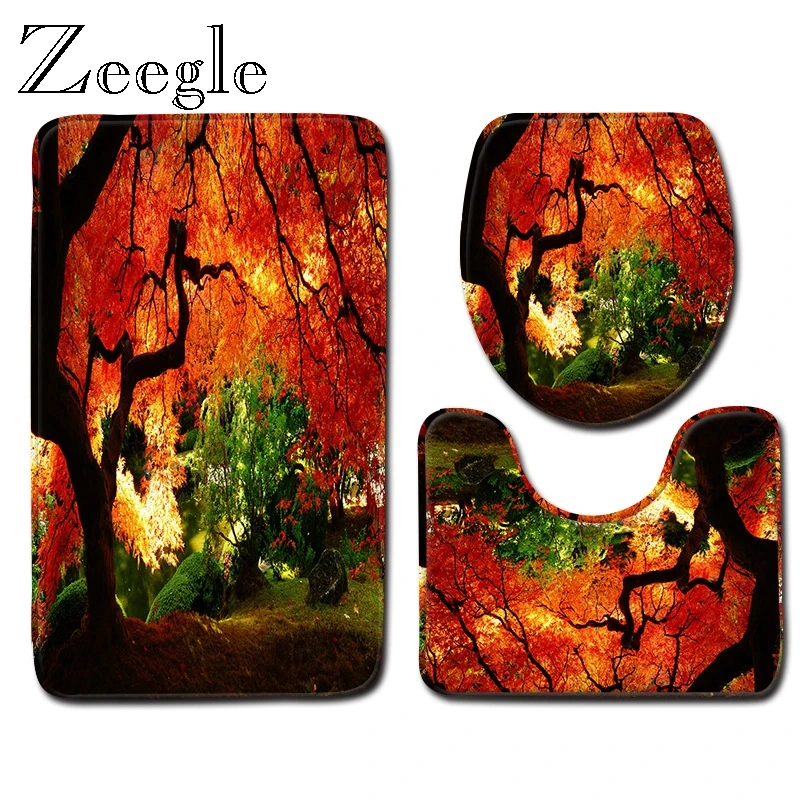 Zeegle 3pcs Bathroom Rug Set Flannel Soft Toilet Pedestal Rug Bathroom Doormat Toilet Seat Cover Absorbent Foot Mat Toilet Set