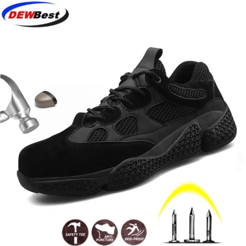 

DEWBEST Men Work & Safety Shoes Steel Toe Caps Anti-smashing Anti-puncture Construction Work Boots Fashion Sport Mesh Sneakers