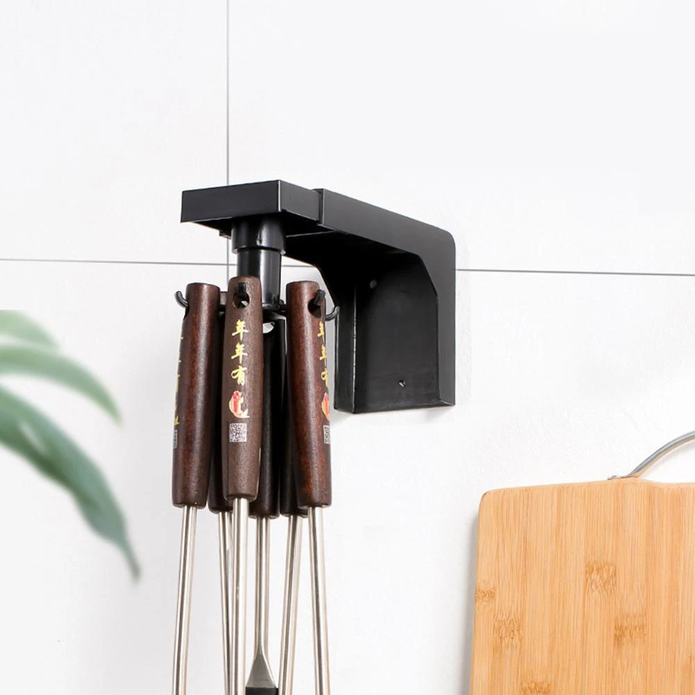 Nail-free Wall-Mounted Rotating Shelf Telescopic Kitchen Storage Rack Z1G9