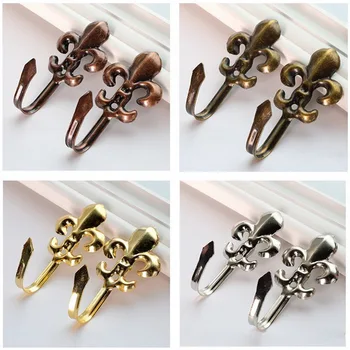 

European Vintage curtain Drapery Hook for coat clothes key Single hook pastoral style wall hook small flower hook 5 pairs