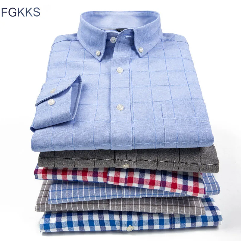 Online FGKKS Degli Uomini di Affari Camicia di Vestito Manica Lunga Solid Mens Lavoro Camicette Collare del Quadrato Di Modo casual Maschio Magliette e camicette