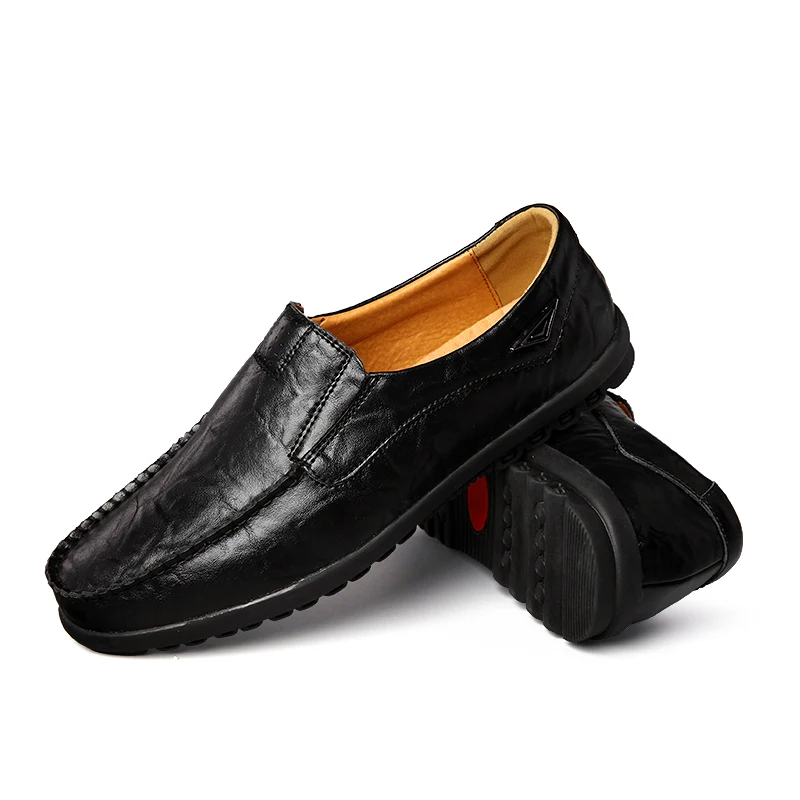 Мужская повседневная обувь из натуральной кожи; Роскошные Брендовые мужские лоферы года; мокасины; дышащие слипоны; черные туфли для вождения; большие размеры 37-47