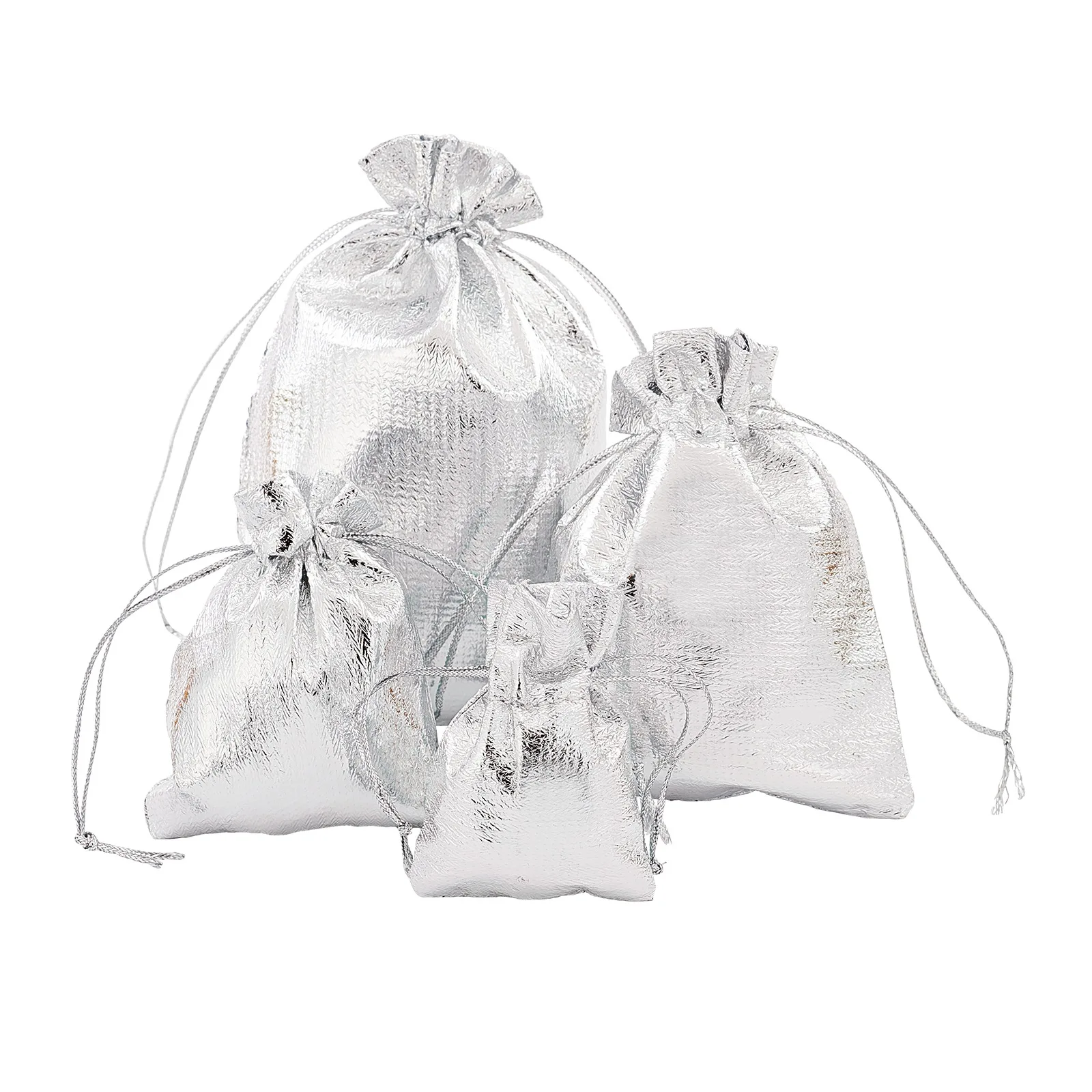 100Pcs Gold Silver Color Drawstring Organza Bags Jewelry Packaging Pouches Festival Wedding Party Favor Candy Favor Gift Bag 100 pcs organza wedding gift bags drawstring jewelry pouch bags silver white snowflakes printed sheer party favor bags