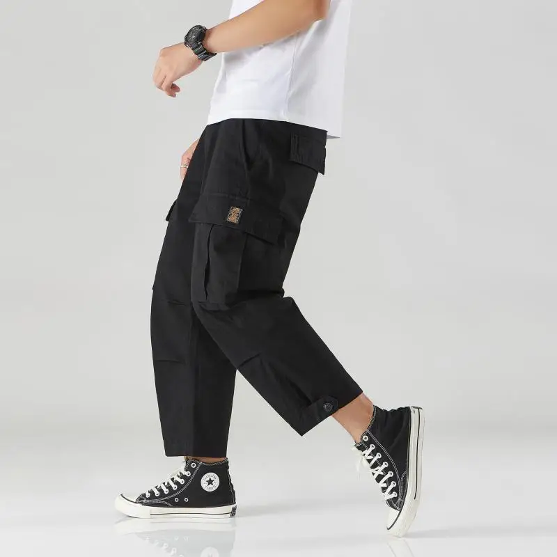 

2019 New Style Solid Color Bags Bib Overall MEN'S Ninth Pants