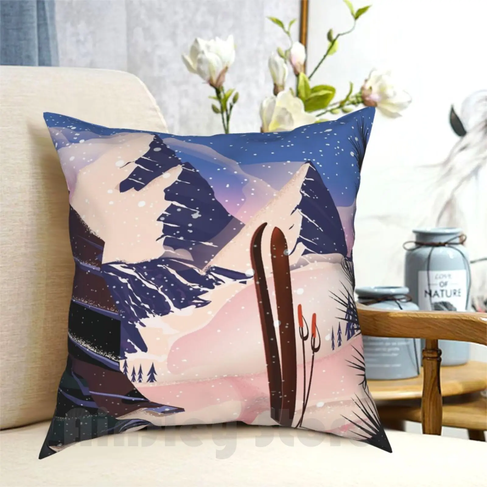 

Печатный плакат для лыж и путешествий Подушка с принтом чехол, домашняя мягкая диванная подушка для лыж, путешествий, лыжного спорта, занятий спортом на открытом воздухе, зимой