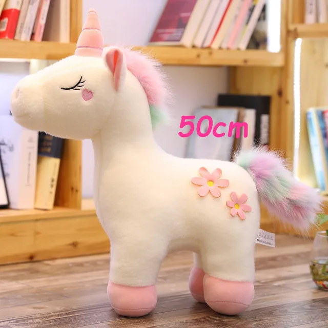 25-100 см большие Kawaii Радужный Единорог плюшевые игрушки чучело Единорог лошадка с куклой мягкая детская подушка для домашнего декора подарки - Цвет: white 50cm stand