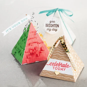 

New 3D triangle gift box metal cutting mold and transparent stamp seal for DIY mold scrapbook card making decoration