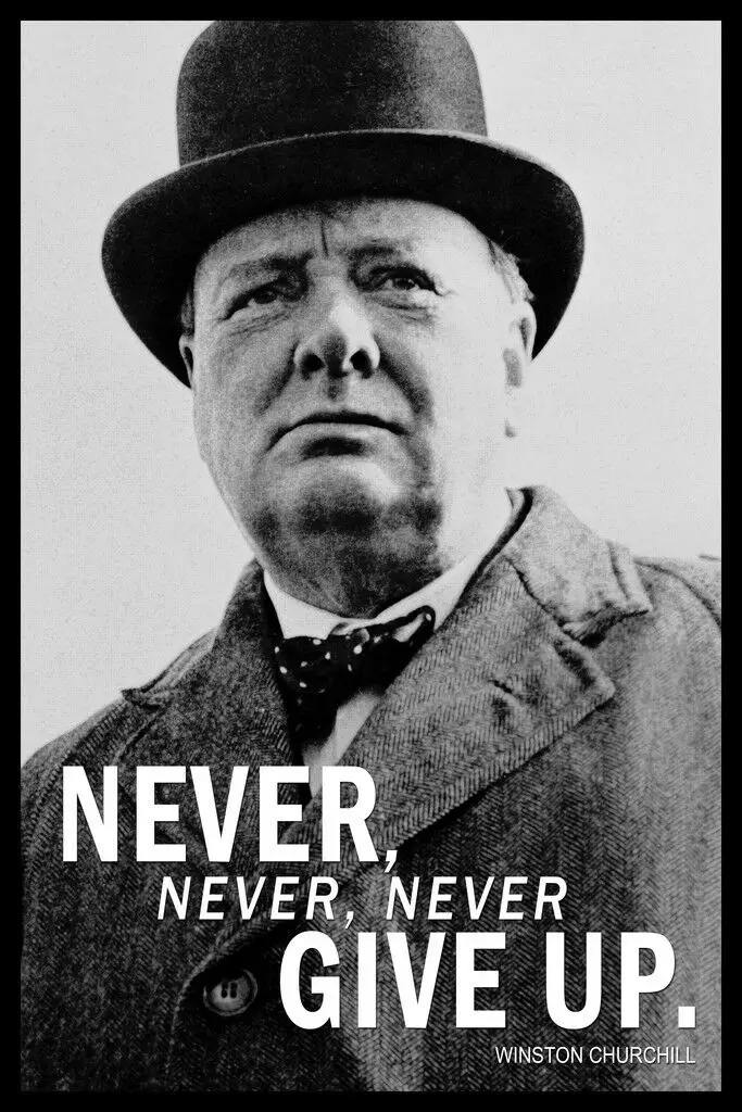 Черчилль никогда не &quotNever Give Up&quot Черный и белый Цитата шелк постер декоративная
