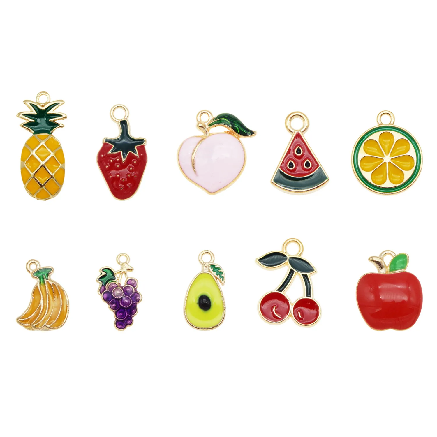 10pcs mix Fruit Apple Strawberry Pear Banana Grape Charms jewelry pendant for earrings Avocado Alloy Enamel For Bracelet Gift | Украшения и