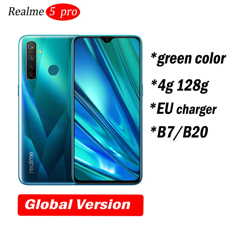4g 128g green Realme 5 Pro глобальная версия VOOC 20 Вт быстрое зарядное устройство 6,3 дюймов мобильный телефон Snapdragon 712 AIE Восьмиядерный 48мп четырехъядерный мобильный телефон - Цвет: 4g 128g green