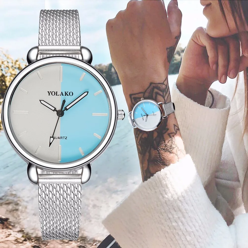 

YOLAKO Women Watch Fashion Contrast Color Dial Design Quartz Wrist watch Luxury Plastic Leather Ladies Watch Women's Watches