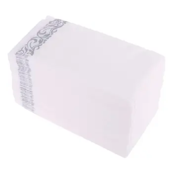 

Disposable Linen-Feel Guest Towels - Decorative White Hand Towels, Silver Floral Cloth-Like Paper Napkins