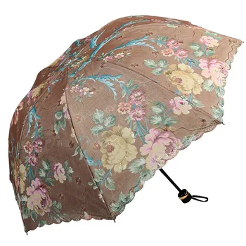 

High Quality Umbrella Woman Fashion Folding Windproof 8 Ribs Ladies Parasol Outdoor Portable Uv Protection Sun Umbrella EA60YS